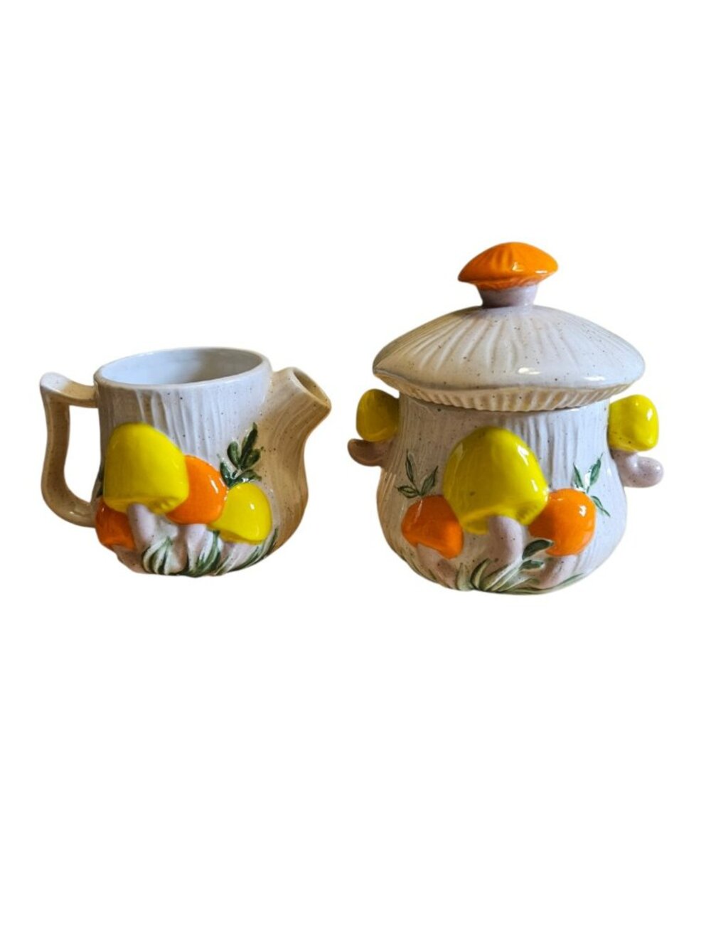 Vintage Mushroom Creamer & Sugar Bowl Set Ceramic Retro Kitchen Cottagecore